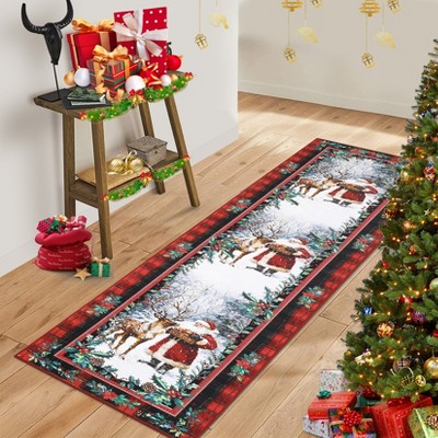 Christmas Santa Claus Reindeer Area Rug Washable Non Slip Winter Rugs Christmas for Living Room Low Pile Throw Rug Carpet