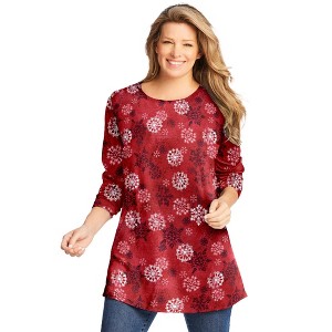 Woman Within Perfect Printed Long-Sleeve Crewneck Tunic - 1 of 4