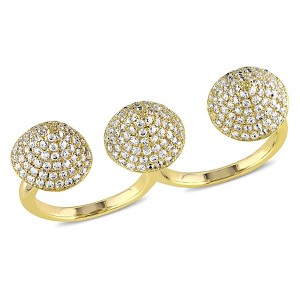 EVERLY JEWELRY | Yellow Plated Sterling Silver Cubic Zirconia Pave Cone 2-Finger Ring - 1 of 3
