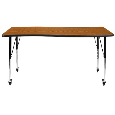 Versatile Oak Laminate 60"L Wave Collaborative Activity Table with Adjustable Height