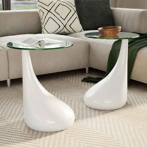 Coffee Table Set of 2 High Gloss White Fiberglass, Tempered Glass - 1 of 4