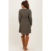 Pinkblush Olive Solid Ribbed Long Sleeve Crewneck Shirring Maternity Mini Dress - 4 of 4
