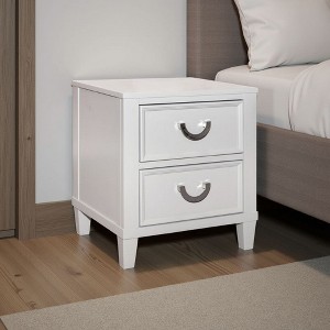 Royal Hampton Nightstand with 2 Drawers, Chrome Metal, White Wood - 1 of 4