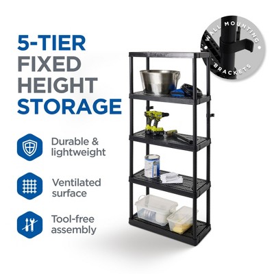 Sleek 5-Shelf Black Plastic Ventilated Storage Organizer, 32"x14"
