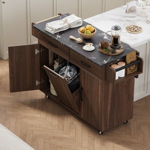 NicBex Mobile Kitchen Island Cart Kitchen Carts on Wheels with Storage, 2 Drawers, Trash Bin and 2 Cabinet Doors for Kitchen - 1 of 4