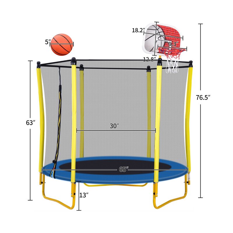 5.5 FT Kids Outdoor and Indoor Trampoline with Playpen, Basketball Hoop and Ball - ModernLuxe, 4 of 10