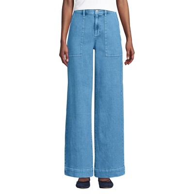 Lands' End Women's Soft Denim High Rise Wide Leg Utility Jeans