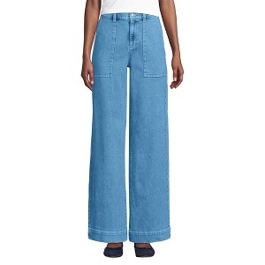 Lands' End Women's Soft Denim High Rise Wide Leg Utility Jeans - 1 of 4