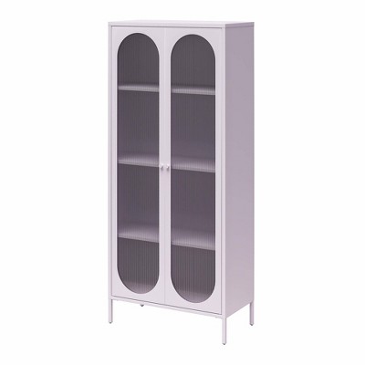Lilac Tall Metal Accent Cabinet with Fluted Glass Doors