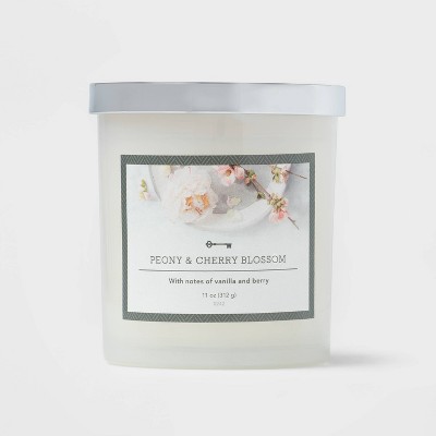 Milky Glass Peony &#38; Cherry Blossom Lidded Jar Candle 11oz - Threshold&#8482;