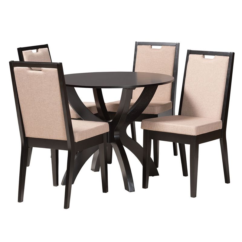 Baxton Studio Rika Modern Sand Fabric and Dark Brown Finished Wood 5-Piece Dining Set, 2 of 10