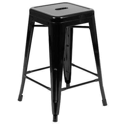 Industrial Chic 41" Black Wood & Metal Stackable Bar Stool, Set of 4