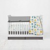 Bacati - Little Dino Boys Grey Solid Crib Rail Guard Cover set of 2 Small Side - 4 of 4
