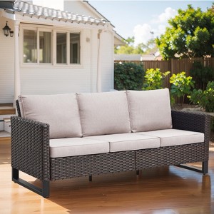 Buenhomino Outdoor Patio Furniture - Wicker Sofa with Removable Cushion, 3 Seater Rattan Couch with Deep Seat for Balcony Deck Backyard - 1 of 4