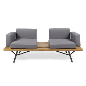 ACEPANO 73.25 in. W Acacia Wood Bench with 2 Seats and Metal Legs for Gardens & Courtyards-Grey - 1 of 4