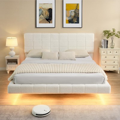 Christopher Knight Home Florentino Modern Upholstered Floating Bed with LED Lights