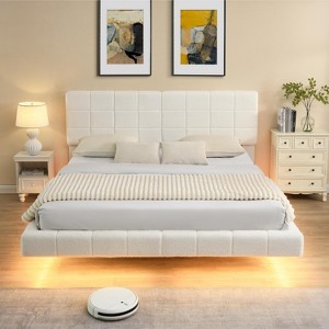 Christopher Knight Home Florentino Modern Upholstered Floating Bed with LED Lights - 1 of 4