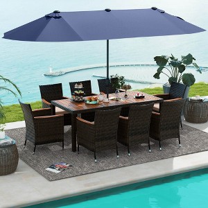 Costway 11 PCS Patio Dining Set with 15ft Double-Sided Patio Umbrella (Base Included) Beige/Coffee/Navy/Orange/Wine/Grey - 1 of 4