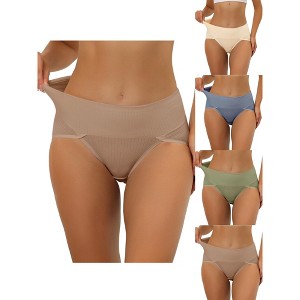 Allegra K Women's Ribbed High Waist Tummy Control Available 5 Packs in Plus Size Briefs - 1 of 4