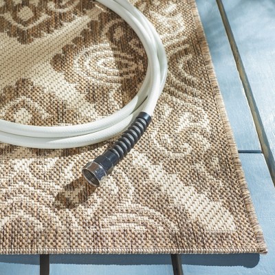 Cream Beige Square Synthetic Indoor/Outdoor Area Rug, 6'7" x 6'7"