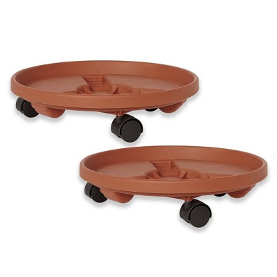 2pk 14" Plant Stand Caddy with Wheels and Saucer Tray Terracotta - Bloem