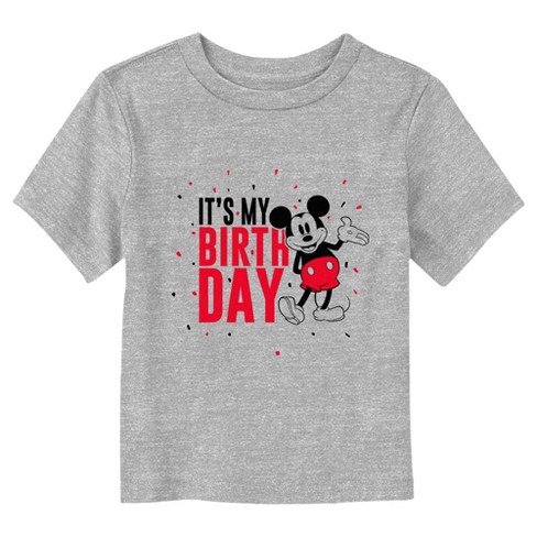 Mickey & Friends Black and Red It's My Birthday T-Shirt - Athletic Heather  - 2T