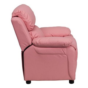 Deluxe Padded Contemporary Kids Recliner with Storage Arms Vinyl Pink - Riverstone Furniture