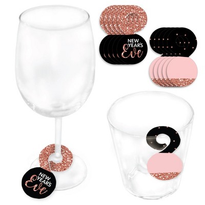 Big Dot of Happiness Rose Gold Happy New Year -New Years Eve Party Paper Beverage Markers for Glasses - Drink Tags - Set of 24