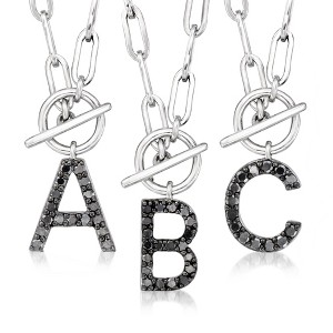 Pure Collection by Ross-Simons Black Diamond Initial Paper Clip Link Toggle Necklace in Sterling Silver - 1 of 3