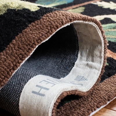 Handmade Black Floral Wool Area Rug with Parrot Design