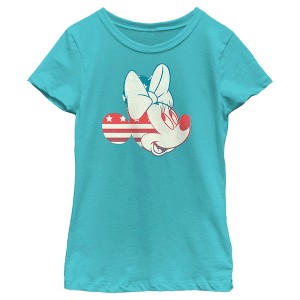 Girl's Minnie Mouse American Flag Pattern T-Shirt - 1 of 4