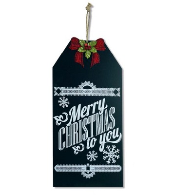 Diva At Home 19.25" Merry Christmas to You Hanging Chalkboard Sign with Bow Christmas Decoration