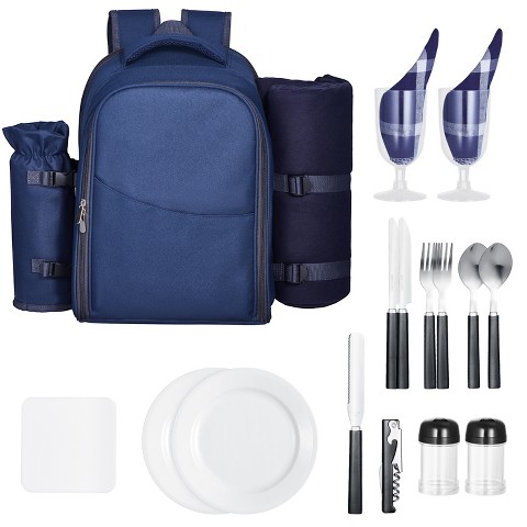 VEVOR Picnic Backpack, Beach Picnic Backpack Bag for 2 Person with Insulated Cooler Compartment, Detachable Bottle/Wine Holder, Navy Blue