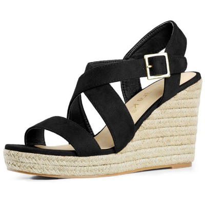 Allegra K Women's Espadrille Ankle Strap Crisscross Strap Wedges Sandals