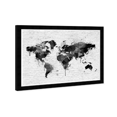 19" x 13" Mapamundi Brick Framed Wall Art - Hatcher and Ethan: Modern Digital Art, Plastic Frame, Wire Mount