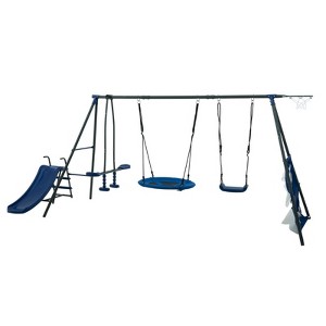 Whisen Outdoor Playset with Green Accents, Swings, Saucer Swing, Slide, Climbing Wall & Basketball Hoop, Gift for Kids - 1 of 4