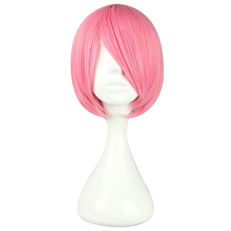 Unique Bargains Women's Bob Wigs 12" Pink with Wig Cap Short Hair With Slant Bangs, 1 of 7