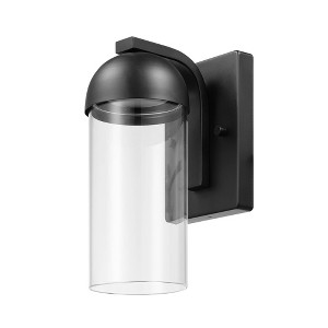 Globe Electric 12W LED Integrated Matte Black Outdoor Wall Sconce with Clear Glass Shade: ETL Listed, Dimmable, Metal Body - 1 of 4