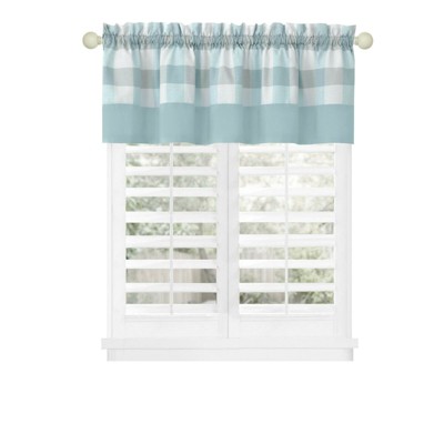 Ice Blue Checkered Poly-Cotton Rod Pocket Valance