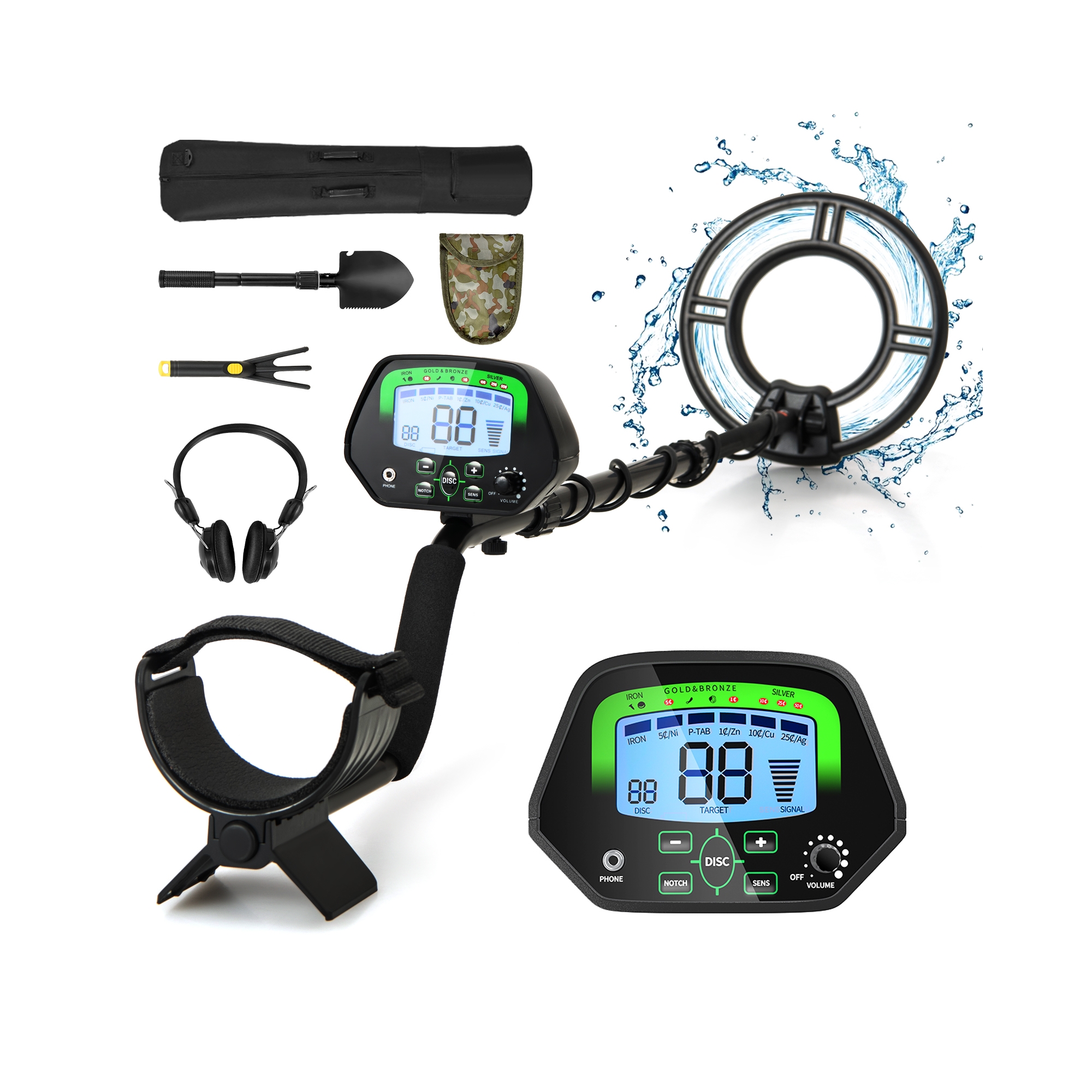 Costway High Accuracy Metal Detector Kit W/Display Waterproof Search Coil Headphone Bag