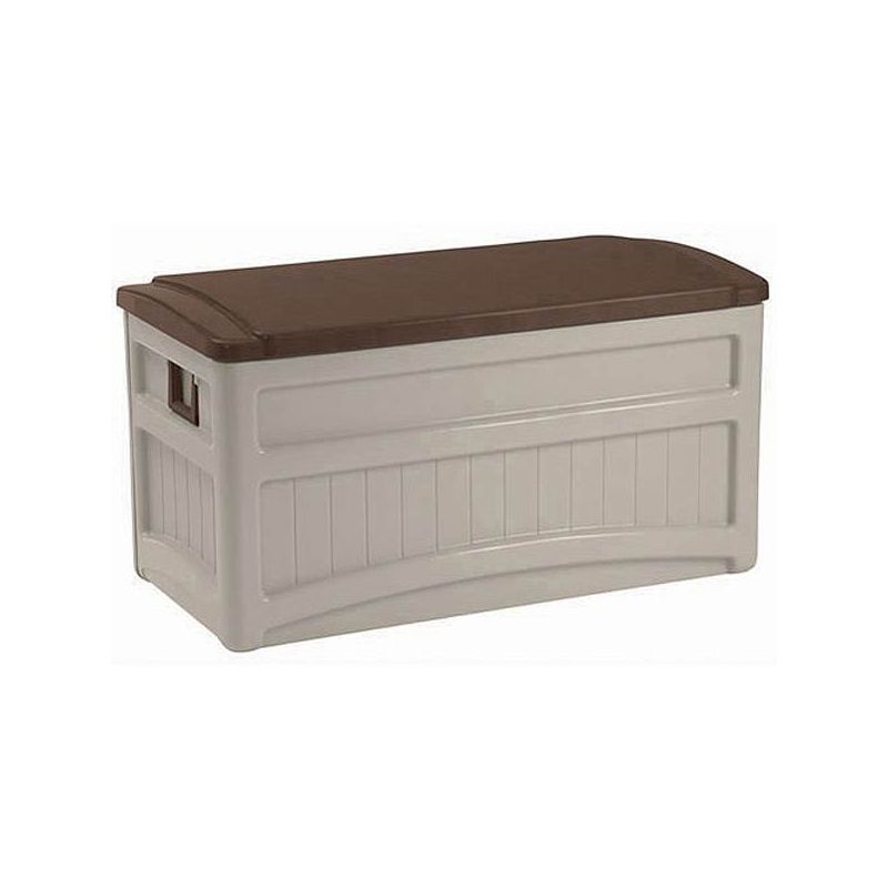 Suncast 73 Gallon Outdoor Patio Resin Deck Storage Box w/ Wheels, Taupe (2 Pack), 4 of 7