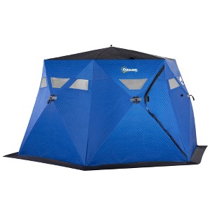 Outsunny 4 Person Insulated Ice Fishing Shelter 360-Degree View, Pop-Up Portable Ice Fishing Tent with Carry Bag, Two Doors and Anchors, Dark Blue - 1 of 4