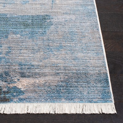 Vintage Blue and Gray Hand-Knotted Synthetic Rug, 4' x 6'
