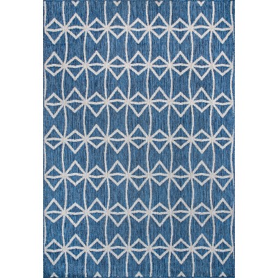 Modern Geometric Blue Synthetic 8' x 10' Indoor/Outdoor Area Rug