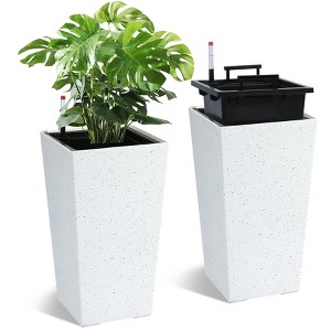 Rectangular Planters Set of 2 Large Modern Plant Pots with Drainage Holes＆Water Level Monitor＆Wheels Outdoor and Indoor for Patio, Porch - 1 of 4