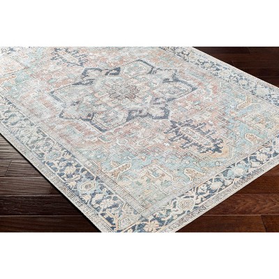 Hauteloom Gray and Navy Washable Polyester Area Rug 8'10" x 12'