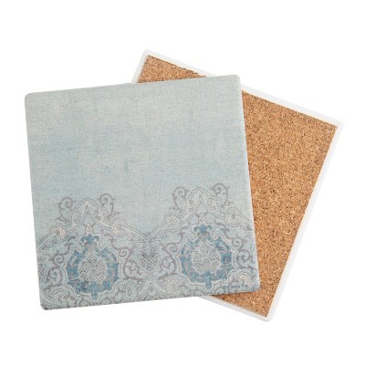 4pk Cork Damask Coaster Set Green - Thirstystone