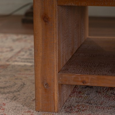 YUHAO Solid wood Rectangle Coffee Table with Solid Wood, Large 2-Tier Rustic Coffee Table with Storage Shelf
