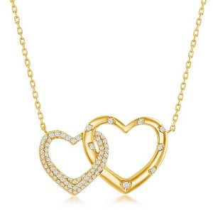 Bella Silver Sterling Silver Micro Pave CZ Interlocking Hearts Necklace - Gold Plated - Gold - 16+2 Inch - 1 of 2