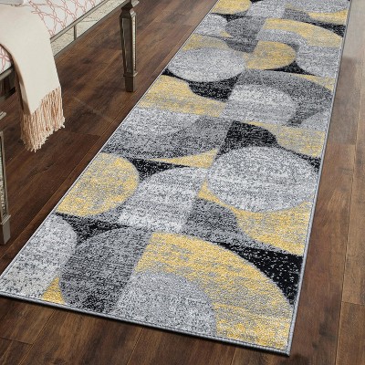 Yellow and Gray Geometric Design Runner Rug 2' x 7'